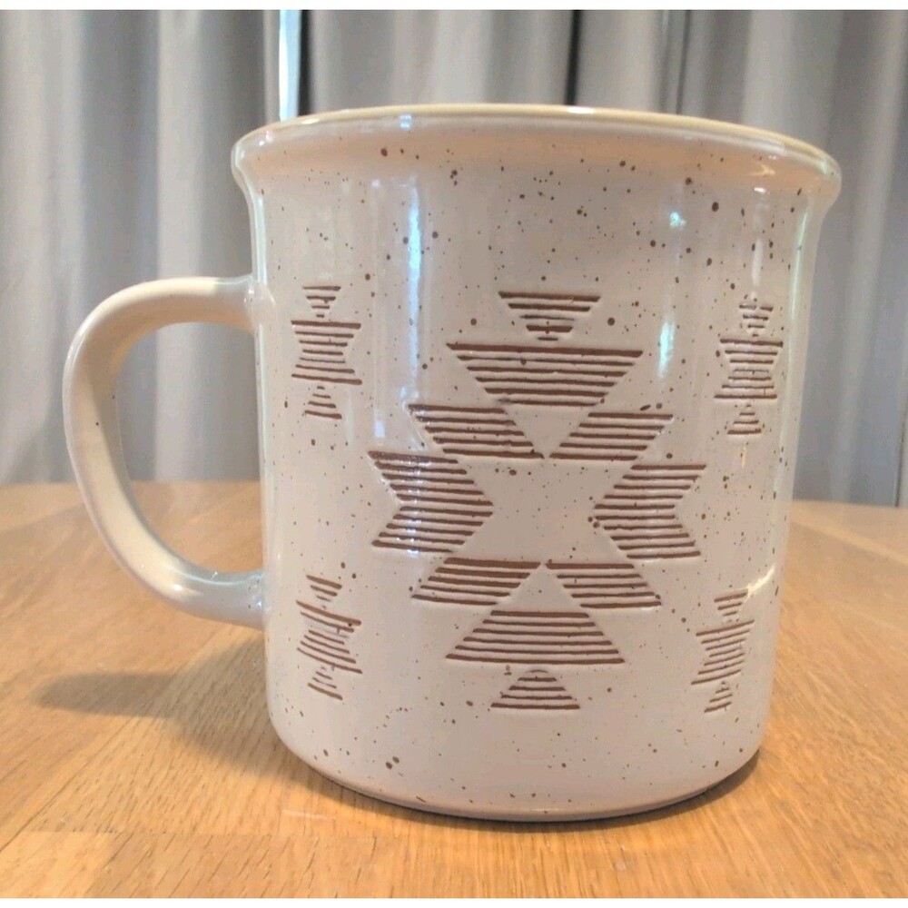 Coffee Tea Mug Southwest Design Cream & Orange 16 Oz - Picture 2 of 7